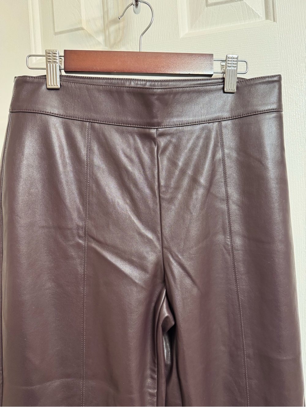 Ann Taylor Faux Leather Straight-Leg Cropped Pants in Dark Brown - Picture 3 of 13